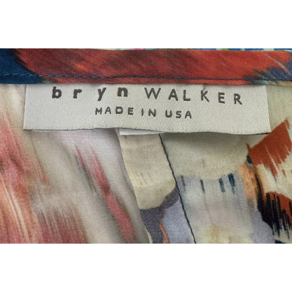 Bryn Walker Tunic Top Womens Small Blue Orange Abstract Floral Satin 3/4 Sleeve - Picture 5 of 9